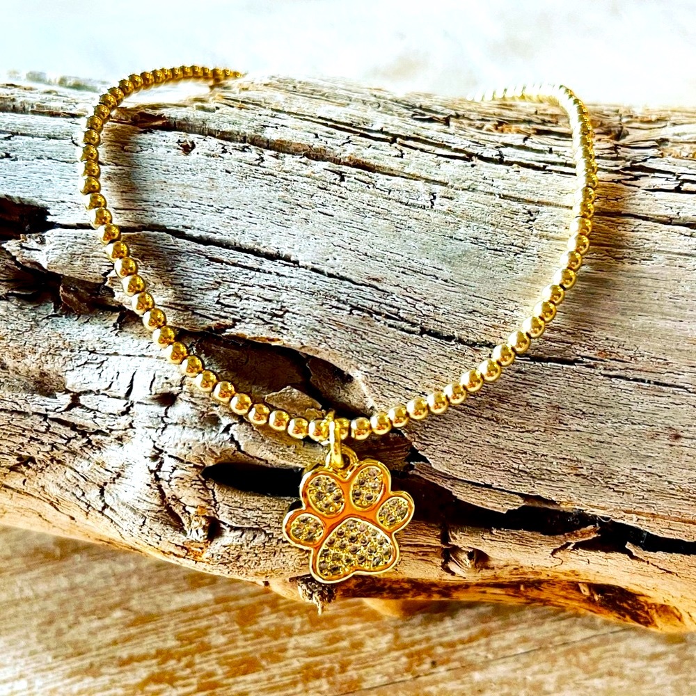 Handmade 14k gold filled stretch paw print bracelet